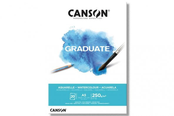 Canson Graduate Sulu Boya Blok 250 gr A5 20 Yaprak Üstten Yapışkanlı
