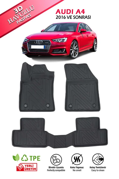 Havuzlu 3d Siyah Paspas Takımı, Audi A4 2016 Ve Sonrası 3d Havuzlu Paspas+Araç Kokusu