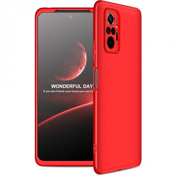 KNY Xiaomi Redmi Note 10 Pro Kılıf 3 Parça 360 Ays Kapak Kırmızı