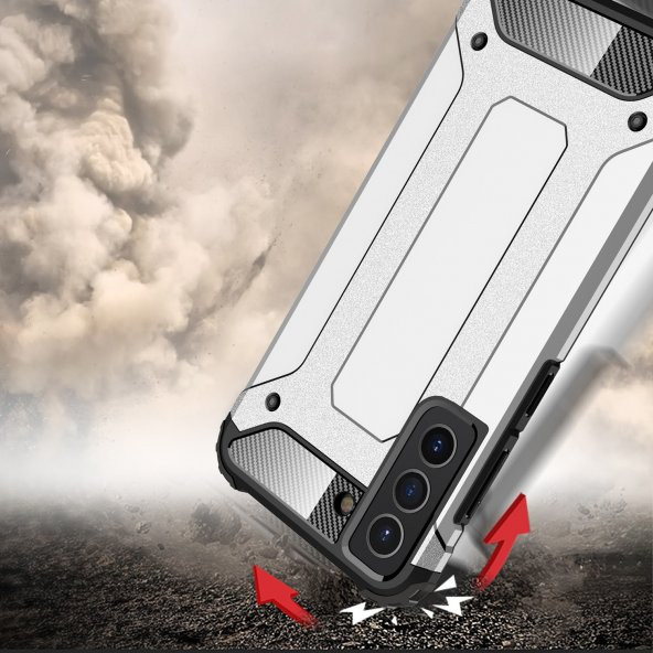 KNY Samsung Galaxy S21 FE Kılıf Çift Katmanlı Armour Case Kırmızı - 3