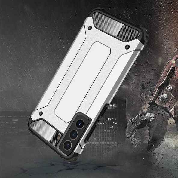 KNY Samsung Galaxy S21 FE Kılıf Çift Katmanlı Armour Case Kırmızı - 2