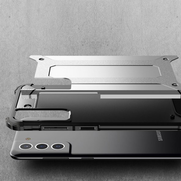KNY Samsung Galaxy S21 FE Kılıf Çift Katmanlı Armour Case Kırmızı - 4