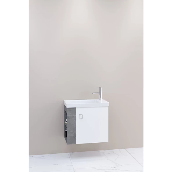Poly 60 Cm Alt Modül - Retro Gümüş / Beyaz