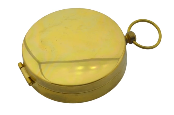 Yuvarlak Sarı Metal Kasa Su Geçirmez Fosforlu Dayanıklı Pusula (5cmx1.6cm) Defolu