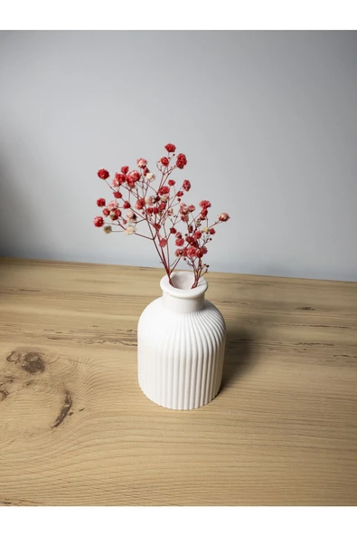 Beyaz Çizgili Beton Vazo Iskandinav Tarz 10 Cm (ÇİÇEK DAHİL) - 2
