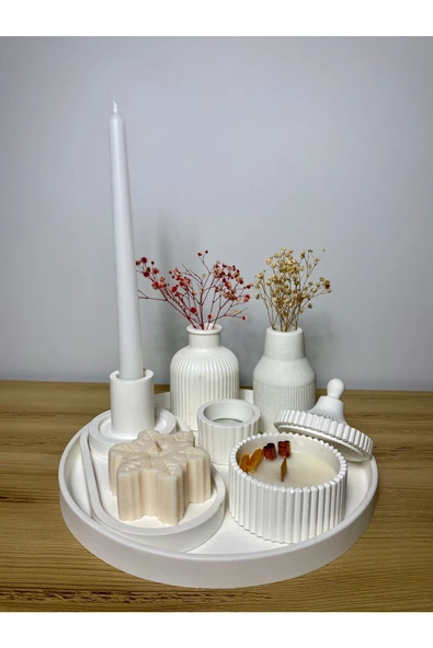 Kokulu Mum Ve Vazo Aksesuar Şamdan Seti (HER ŞEY DAHİL) - 5