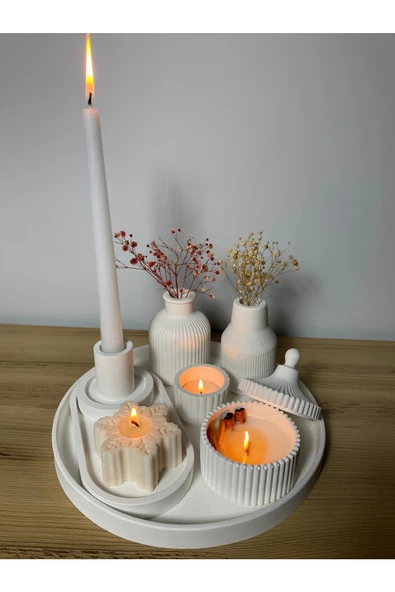 Kokulu Mum Ve Vazo Aksesuar Şamdan Seti (HER ŞEY DAHİL)