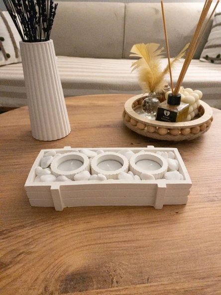 Tabaklı Beton Mumluk Tealight Dahil - 4