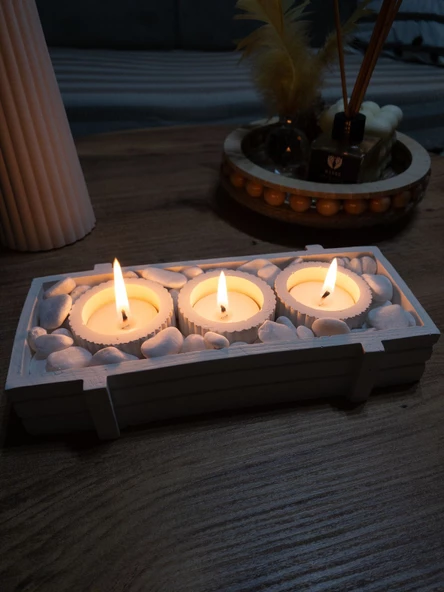 Tabaklı Beton Mumluk Tealight Dahil