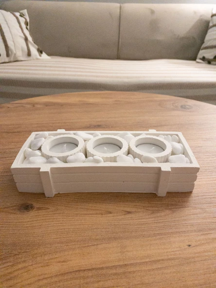 Tabaklı Beton Mumluk Tealight Dahil - 2