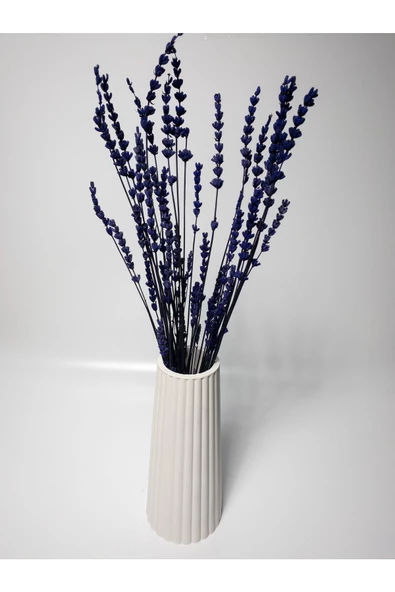 Özel Tasarım Beyaz Vazo 18 cm Kuru Lavanta Çiçekli