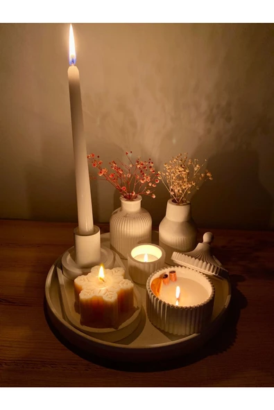 Kokulu Mum Ve Vazo Aksesuar Şamdan Seti (HER ŞEY DAHİL) - 4
