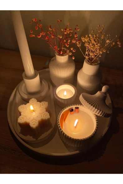 Kokulu Mum Ve Vazo Aksesuar Şamdan Seti (HER ŞEY DAHİL) - 2