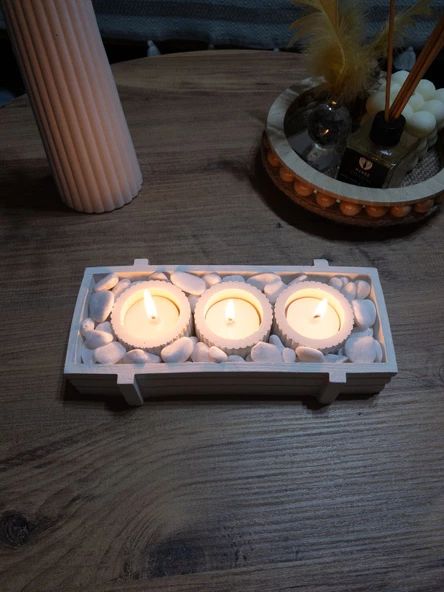 Tabaklı Beton Mumluk Tealight Dahil - 3