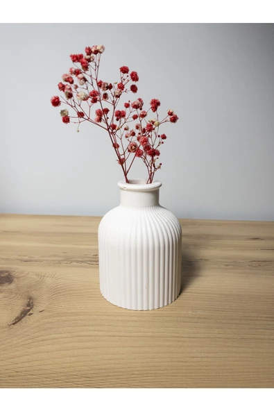 Beyaz Çizgili Beton Vazo Iskandinav Tarz 10 Cm (ÇİÇEK DAHİL)