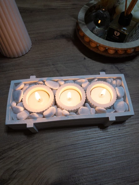 Tabaklı Beton Mumluk Tealight Dahil - 5