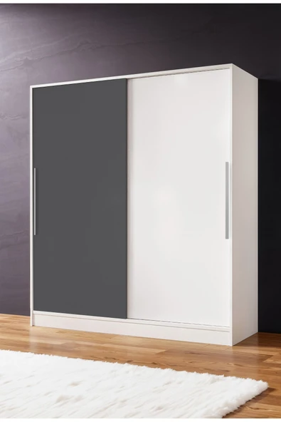 AEKA Ae-4001 Zambak Sürgülü Dolap Çok Raflı Çekmeceli Askılı Beyaz Kasalı (Gri-Beyaz Kapaklı)  Gardırop ürün görseli