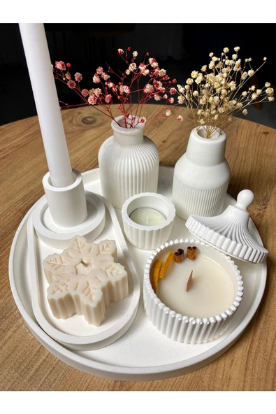 Kokulu Mum Ve Vazo Aksesuar Şamdan Seti (HER ŞEY DAHİL) - 7