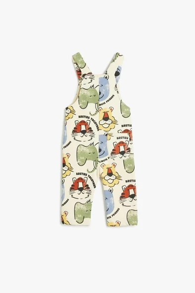 Koton Erkek Bebek Askılı Uzun Tulum Salopet Hayvanlar Baskı Detaylı Şardonlu - 2