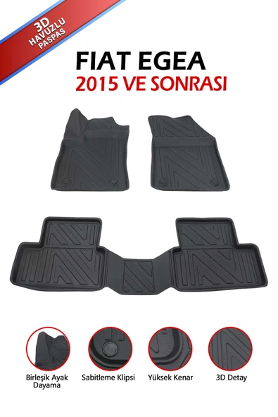 Havuzlu 3d Siyah Paspas Takımı, Fiat Egea 2015 ve Sonrası 3d Havuzlu Paspas+Araç Kokusu - 2