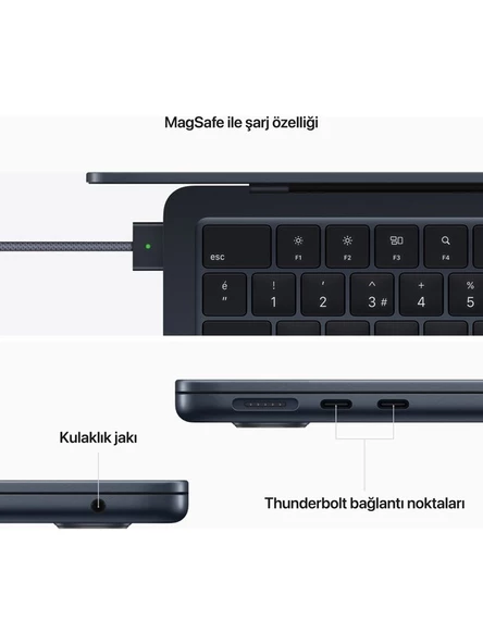 MacBook Air M2 16GB 256GB SSD macOS 13" Taşınabilir Bilgisayar Gece Yarısı MC7X4TU/A - 8