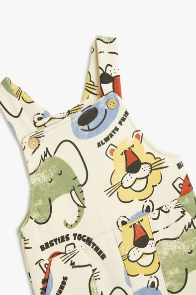 Koton Erkek Bebek Askılı Uzun Tulum Salopet Hayvanlar Baskı Detaylı Şardonlu - 3