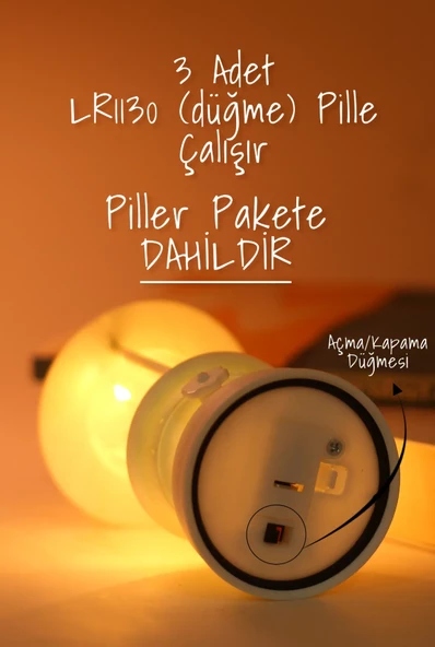 Led Mum Kamp Lambası 1 Adet - Tipi Pil Dahil Dumansız Alev Ledli Dekoratif Dekor Işığı Beyaz PT437 - 4