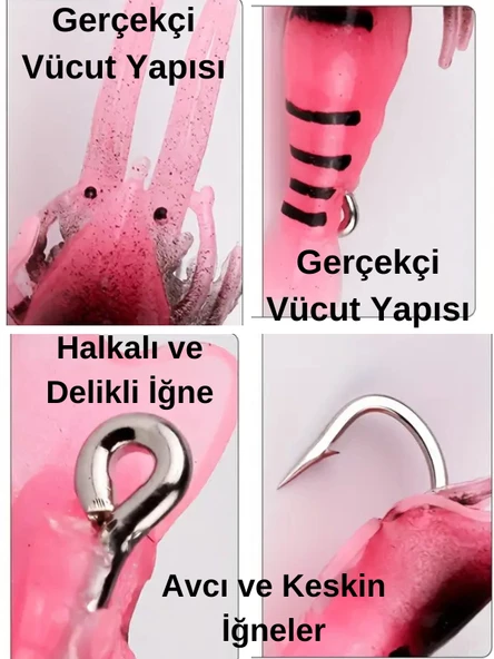 Eagenset Silikon Mini Karides Yapay Yem Pembe 4 cm 5 Adet - 2