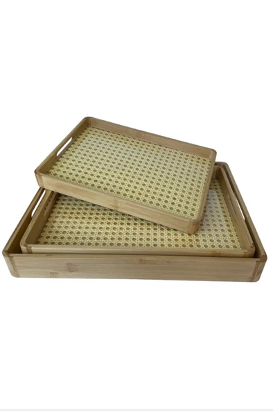 3'lü Dikdörtgen Ahşap Tepsi TOPTANBULURUM -SVR-GR92667 - 1