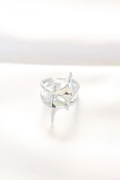 Yıldız Model Silver Renk Ayarlanabilir Yüzük - TJ-BYK3143 - 2