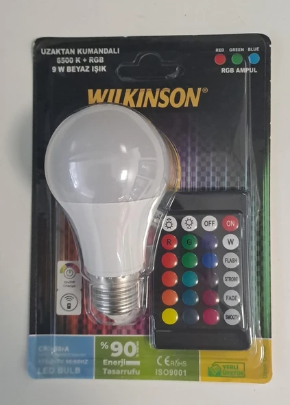 WILKINSON RGB LED AMPUL ANİMASYONLU UZAKTAN KUMANDALI 6500K 9W BEYAZ IŞIK WLK-RGB-9W