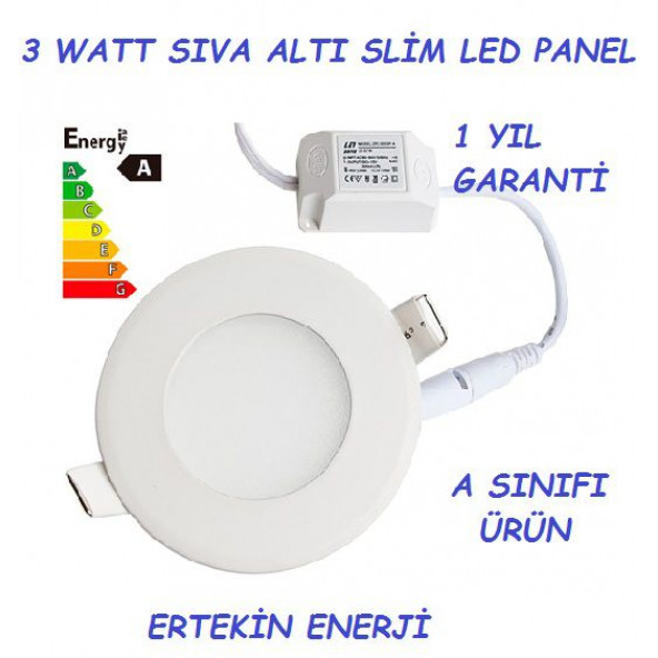 3 WATT SLİM LED PANEL GÜNIŞIĞI RENK ÇEŞİDİ (3500 KELVİN--270 LÜMEN) =(1 YIL GARANTİLİ)= - 1