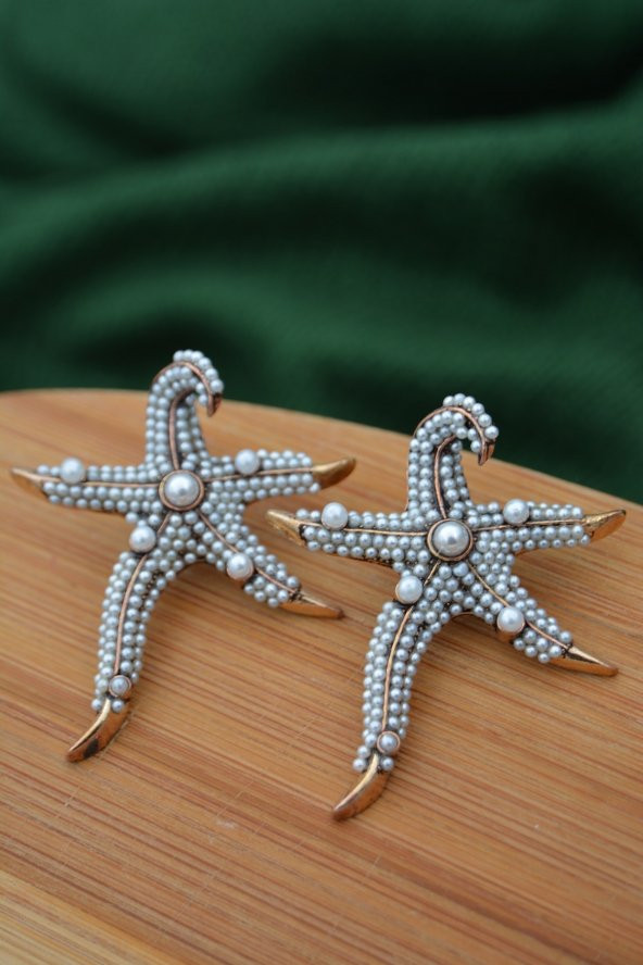 STONEAGE İncili Deniz Yıldızı Küpe Madeni Bronz - Resim 2