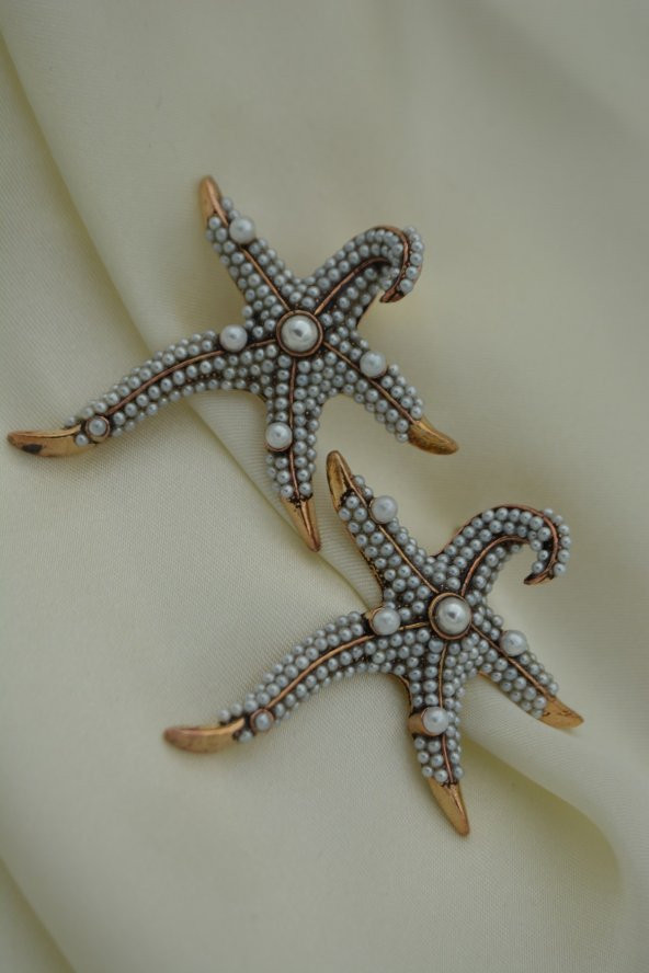 STONEAGE İncili Deniz Yıldızı Küpe Madeni Bronz - Resim 3