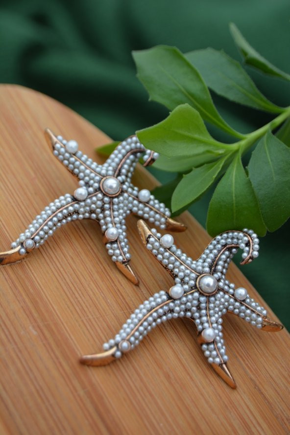 STONEAGE İncili Deniz Yıldızı Küpe Madeni Bronz - Resim 4