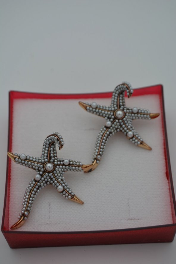 STONEAGE İncili Deniz Yıldızı Küpe Madeni Bronz - Resim 5