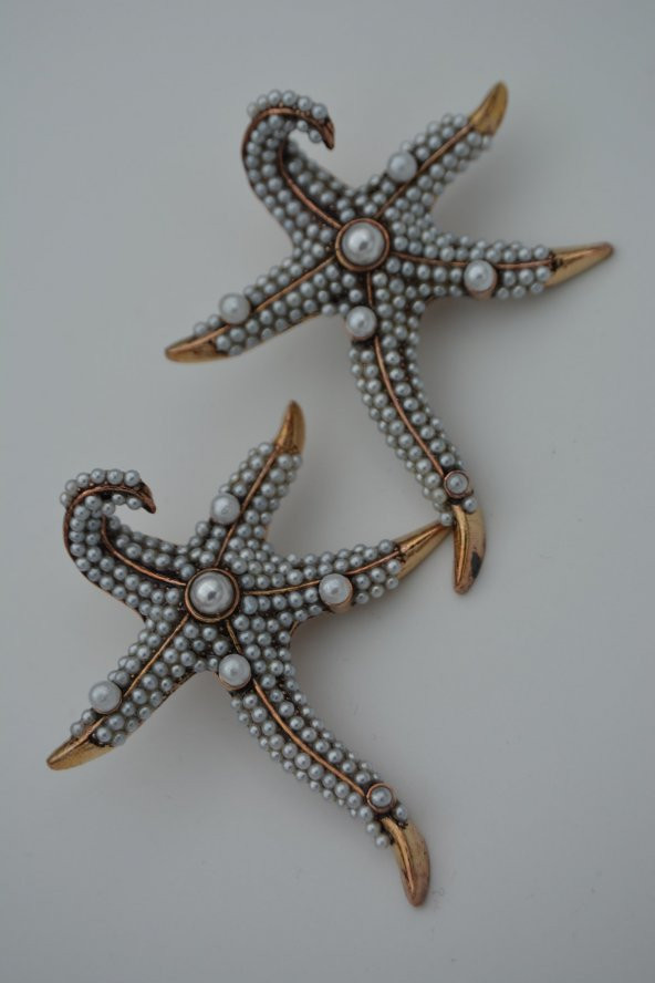 STONEAGE İncili Deniz Yıldızı Küpe Madeni Bronz - Resim 6