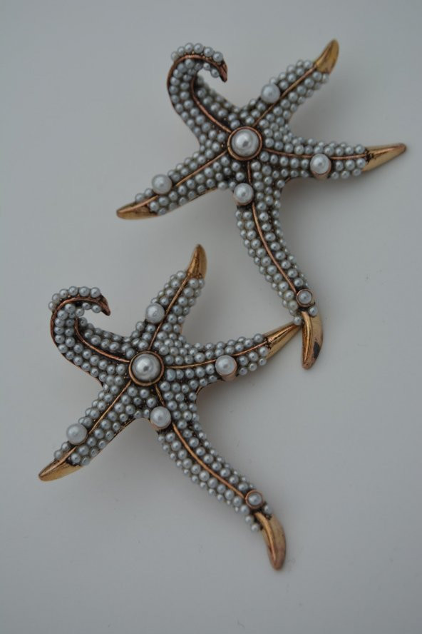 STONEAGE İncili Deniz Yıldızı Küpe Madeni Bronz - Resim 7