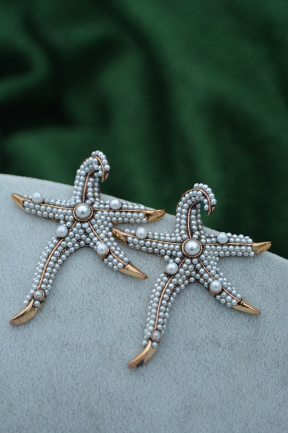 STONEAGE İncili Deniz Yıldızı Küpe Madeni Bronz - Resim 9