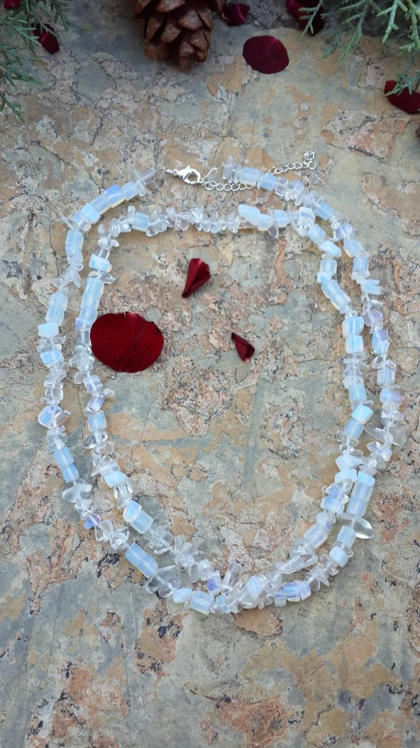 STONEAGE JEWELLERY Aytaşı Çift Sıra Doğal Taş Bayan Kolye