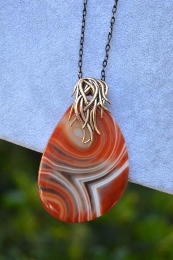 STONEAGE JEWELLERY Dantelli Akik Doğal Taş Kolye