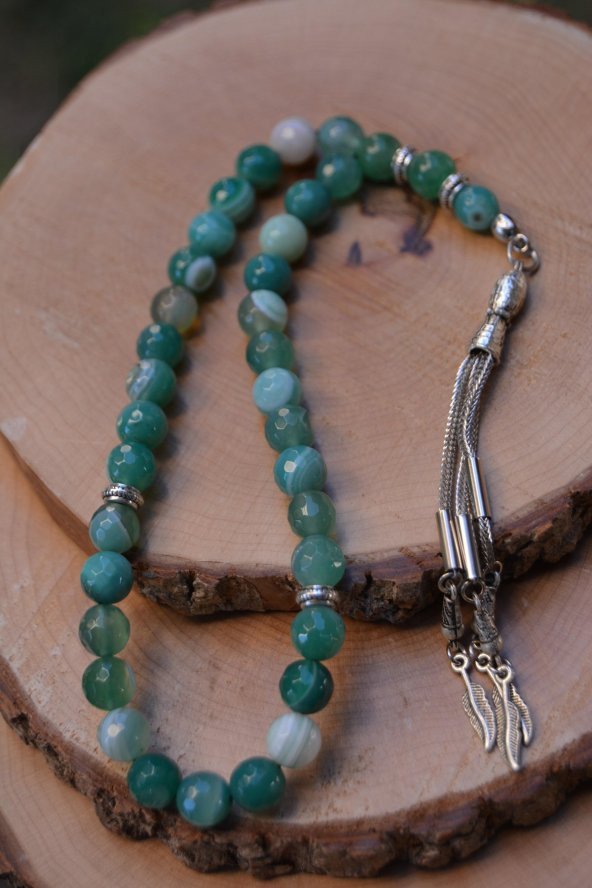 STONEAGE JEWELLERY Yeşil Akik Doğal Taş Tesbih ürün görseli
