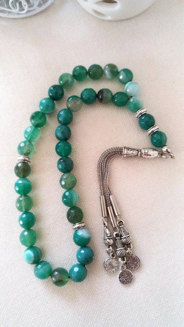 STONEAGE JEWELLERY Yeşil Akik Doğal Taş Tesbih - Resim 3