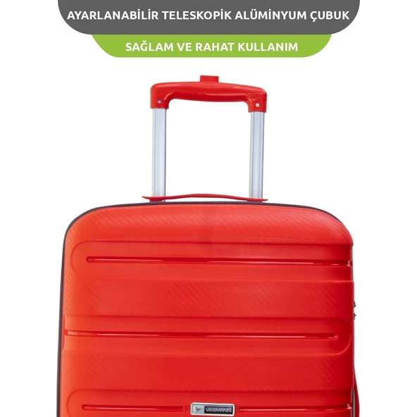 Vegmann Polipropilen (PP) Atlas Kırmızı Büyük Boy Valiz - Resim 3