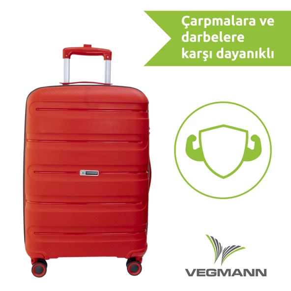 Vegmann Polipropilen (PP) Atlas Kırmızı Büyük Boy Valiz - Resim 8