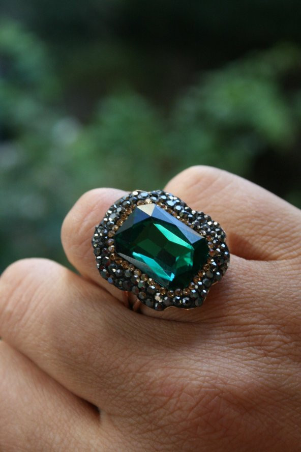 STONEAGE Kadın Yüzük Yeşil Kristal Taşlı El Yapımı ve Ayarlanabilir ürün görseli