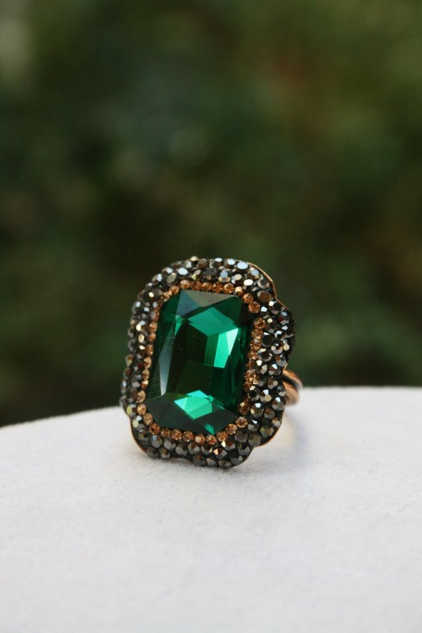 STONEAGE Kadın Yüzük Yeşil Kristal Taşlı El Yapımı ve Ayarlanabilir - Resim 3