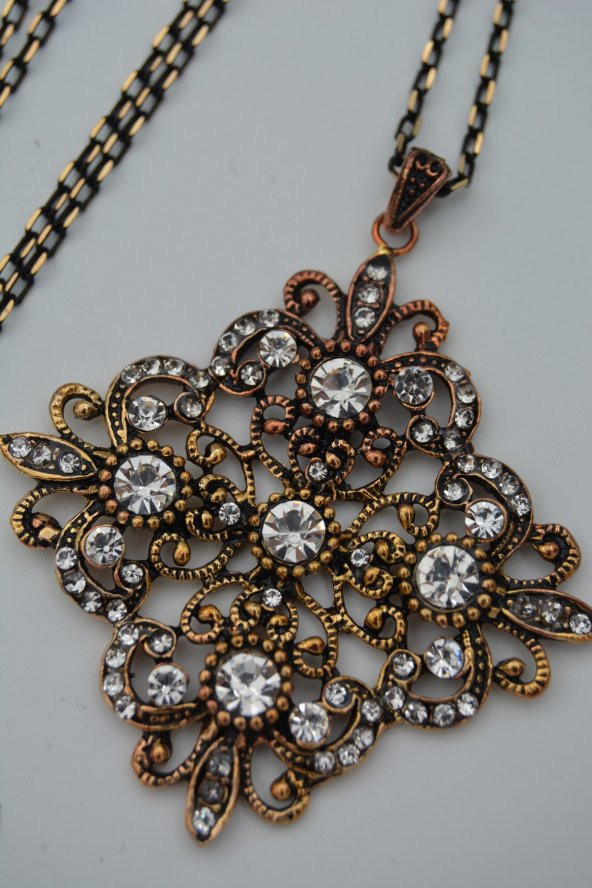 STONEAGE Kolye Zirkon Taşlı Madeni Bronz ve Zincir Hediyeli - Resim 3