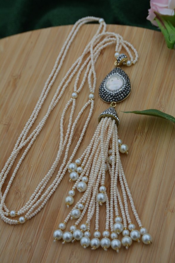 STONEAGE Sakız İncili Özel Tasarım Şık Kolye - Resim 9