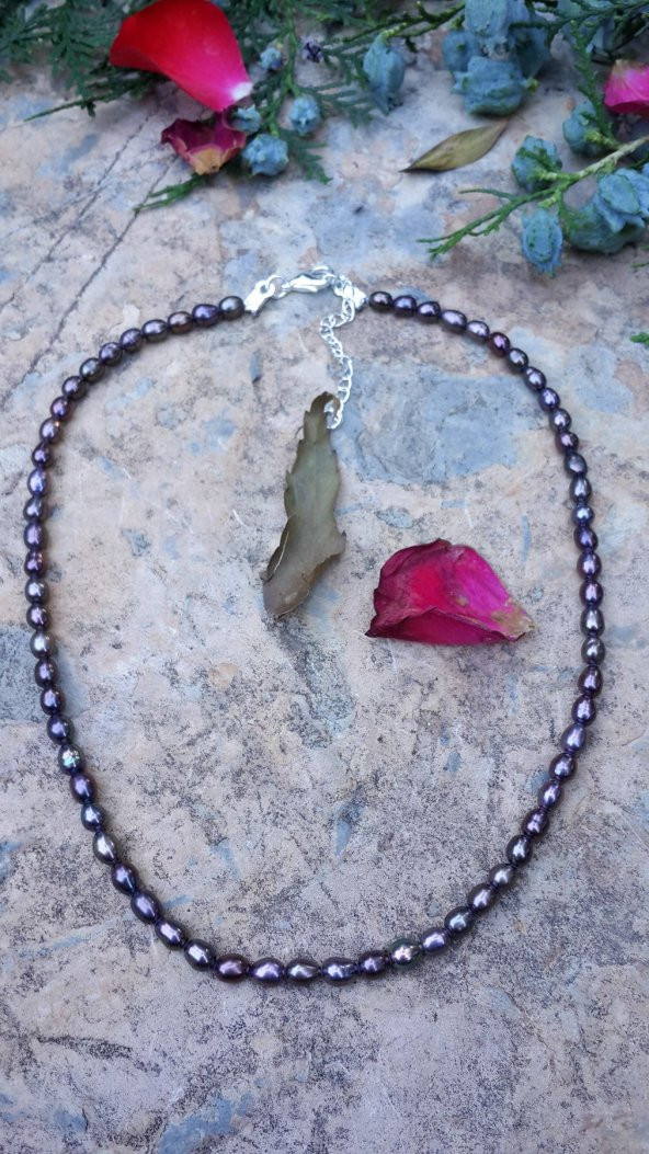 STONEAGE Siyah İnci Doğal Taş Aşk Bayan Kolye